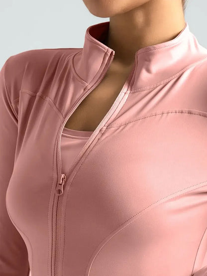 Fitness jacket, women's tight quick-drying top, 2025 autumn edition, long-sleeved sun-protective stand-up collar, sports Pilates