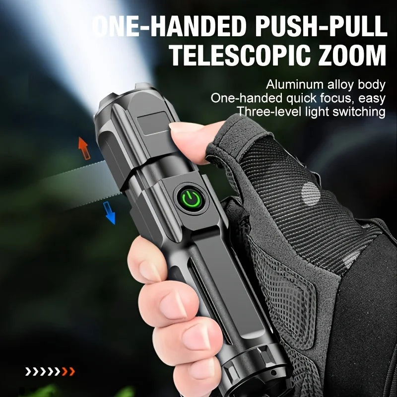 Rechargeable USB Powerful LED Flashlight 10000 Lumen Waterproof Zoom Tactical Flashlight for Fishing Hunting Camping