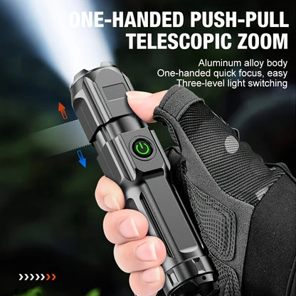 Rechargeable USB Powerful LED Flashlight 10000 Lumen Waterproof Zoom Tactical Flashlight for Fishing Hunting Camping