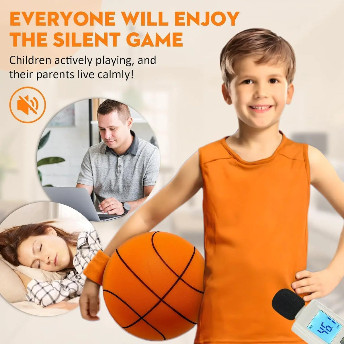 Mute Basketball for Indoor Training, Never Disturb Neighbors, Soft PU Foam Noiseless Bouncing Ball for All Ages with Wall Mount