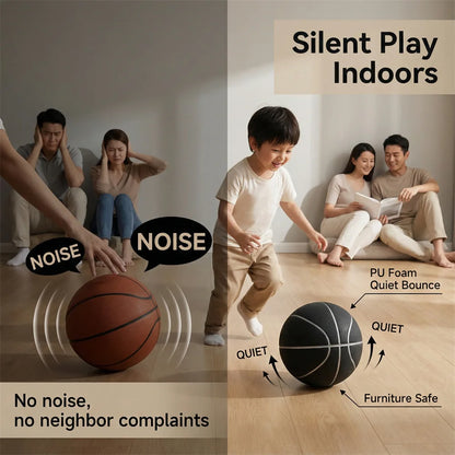 Mute Basketball for Indoor Training, Never Disturb Neighbors, Soft PU Foam Noiseless Bouncing Ball for All Ages with Wall Mount