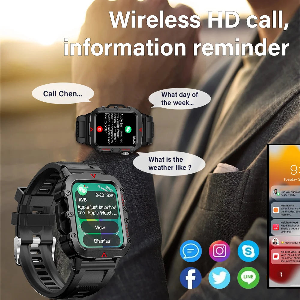 LAXASFIT New Men's Smart Watch LED Flashlight Outdoor Sports Smart Watch Wristwatch Health Monitoring Smart Watch