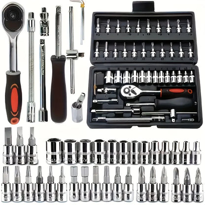 150/46Pcs Premium Heavy Duty CR-V Socket Wrench Ratchet Set, Multifunctional Auto Mechanical Repair Tool Kit with Storage Case